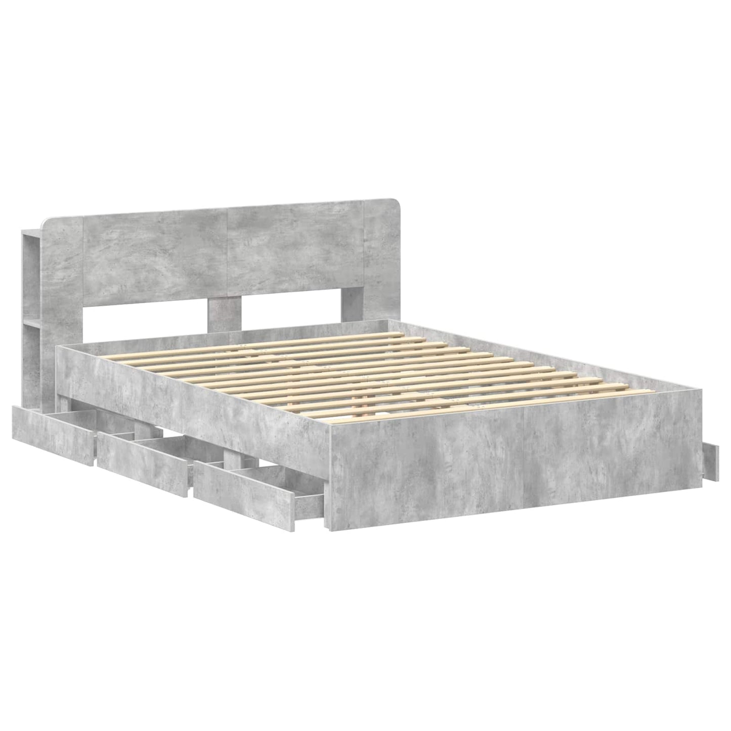 Bedframe met opslag Betongrijs 150 x 200 cm Bewerkt hout