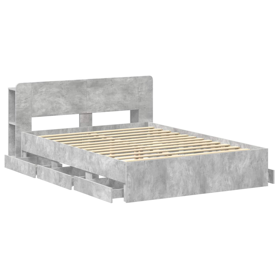 Bedframe met opslag Betongrijs 150 x 200 cm Bewerkt hout