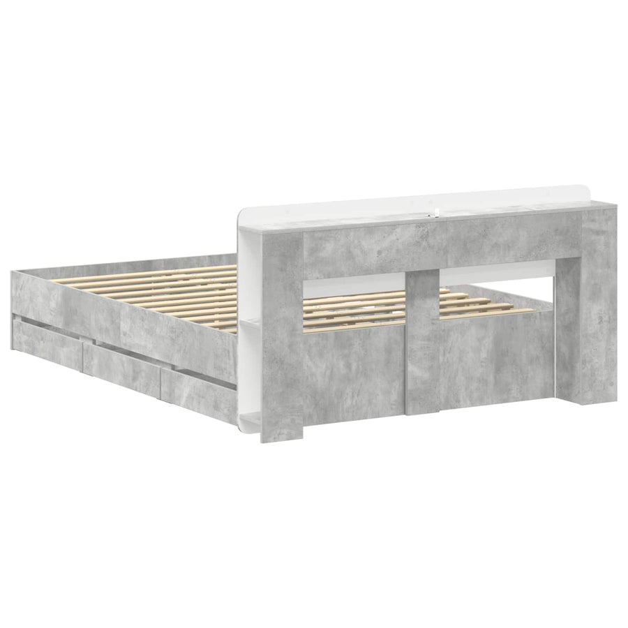 Bedframe met opslag Betongrijs 150 x 200 cm Bewerkt hout