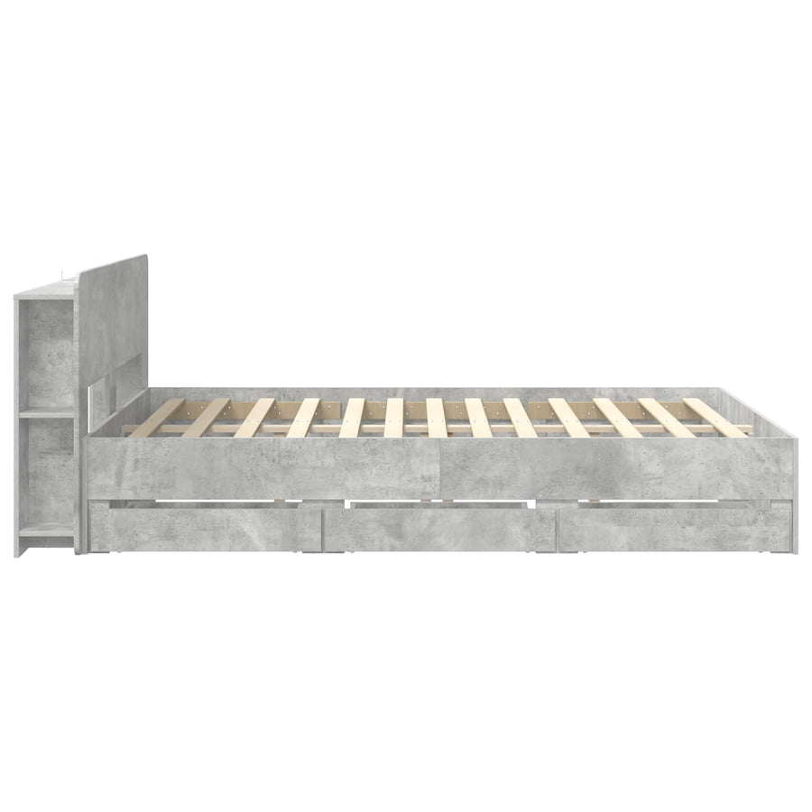 Bedframe met opslag Betongrijs 150 x 200 cm Bewerkt hout