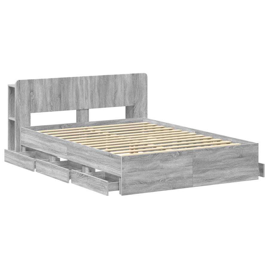Bedframe met opslag Grijs Sonoma 150 x 200 cm Bewerkt hout