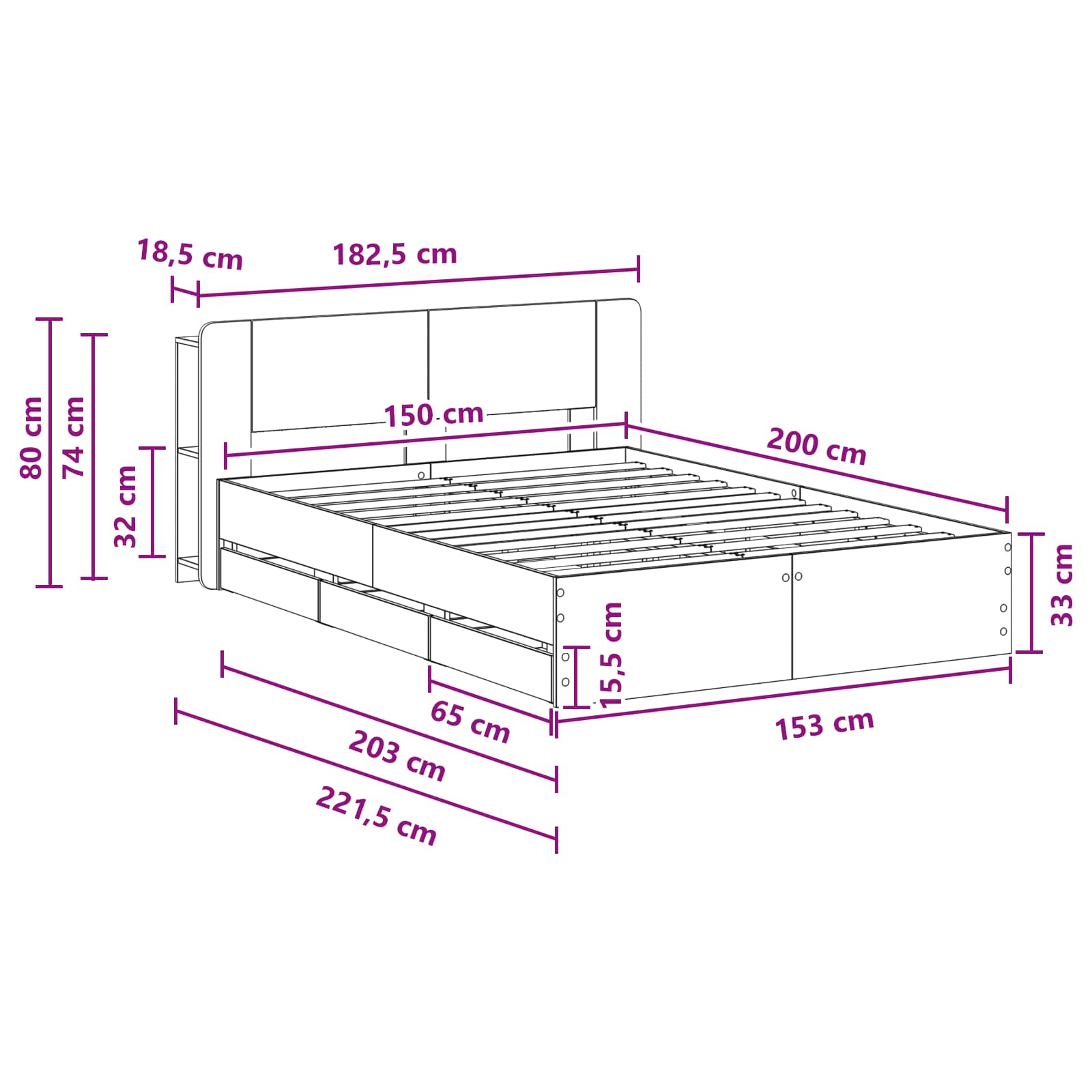 Bedframe met opslag Grijs Sonoma 150 x 200 cm Bewerkt hout