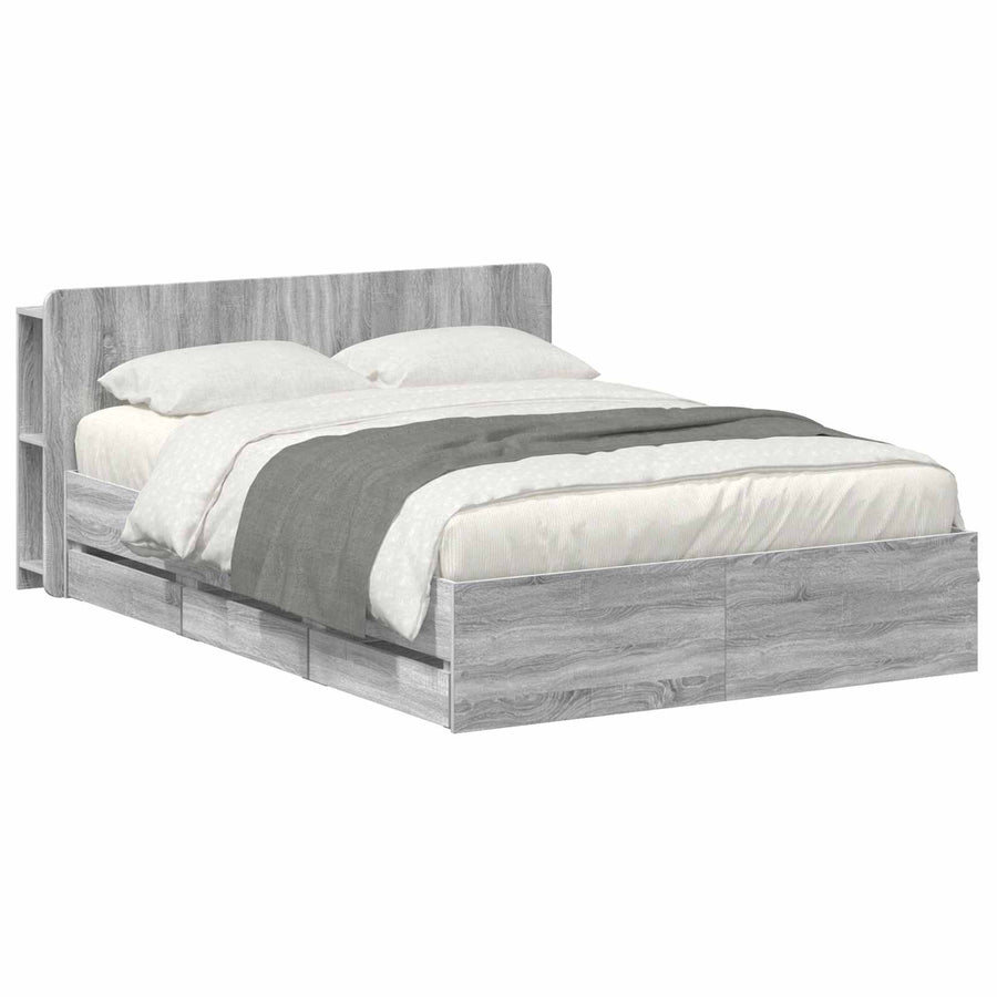 Bedframe met opslag Grijs Sonoma 160 x 200 cm Bewerkt hout