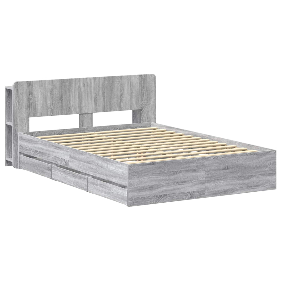 Bedframe met opslag Grijs Sonoma 160 x 200 cm Bewerkt hout