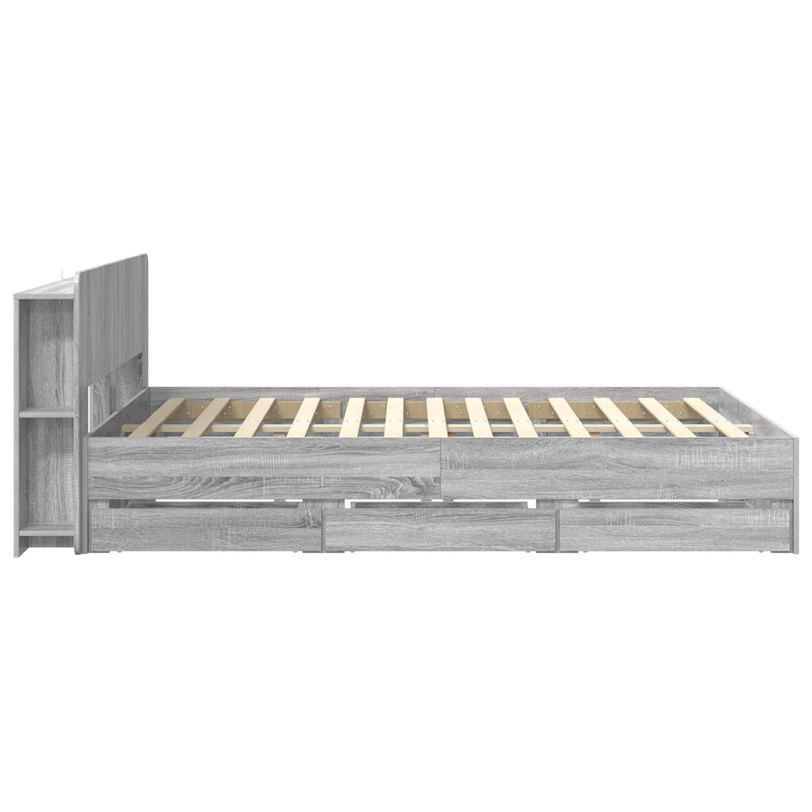 Bedframe met opslag Grijs Sonoma 160 x 200 cm Bewerkt hout