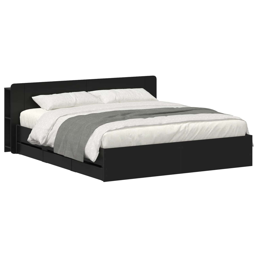 Bedframe met opslag Zwart 180 x 200 cm Bewerkt hout