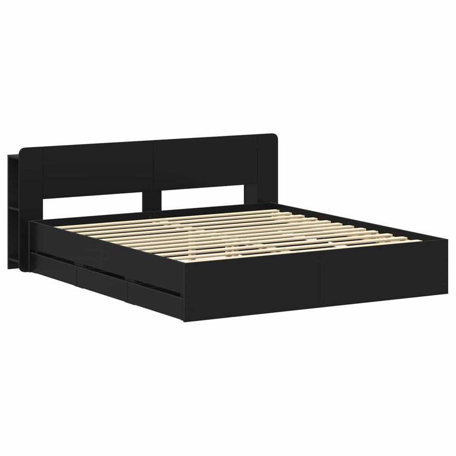 Bedframe met opslag Zwart 180 x 200 cm Bewerkt hout