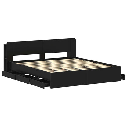 Bedframe met opslag Zwart 180 x 200 cm Bewerkt hout