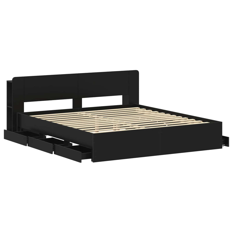 Bedframe met opslag Zwart 180 x 200 cm Bewerkt hout