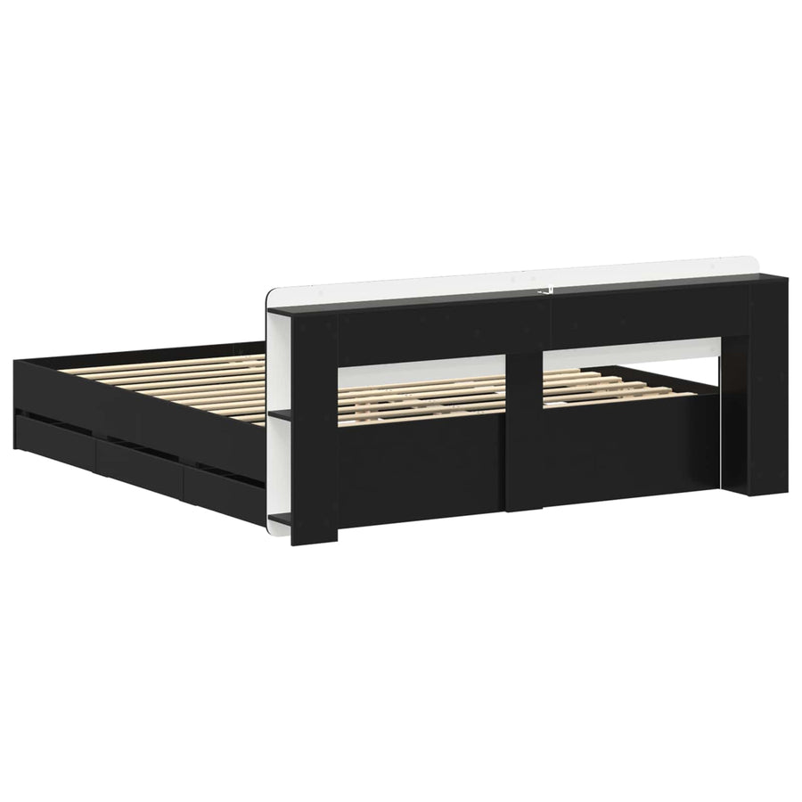 Bedframe met opslag Zwart 180 x 200 cm Bewerkt hout