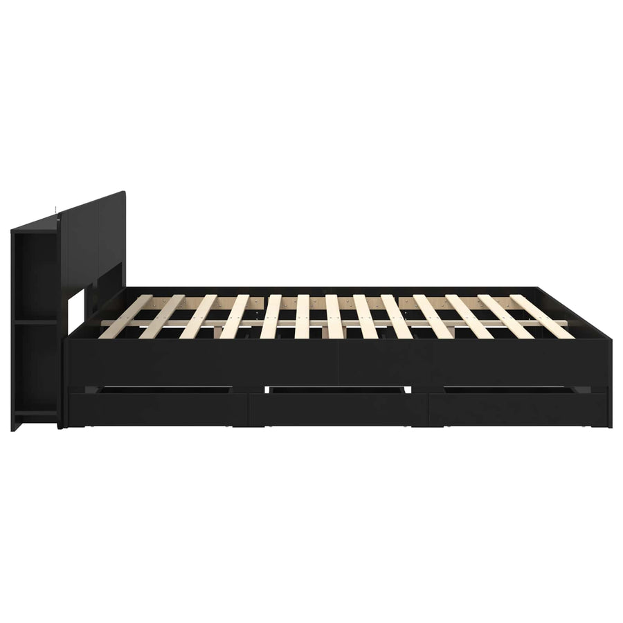 Bedframe met opslag Zwart 180 x 200 cm Bewerkt hout