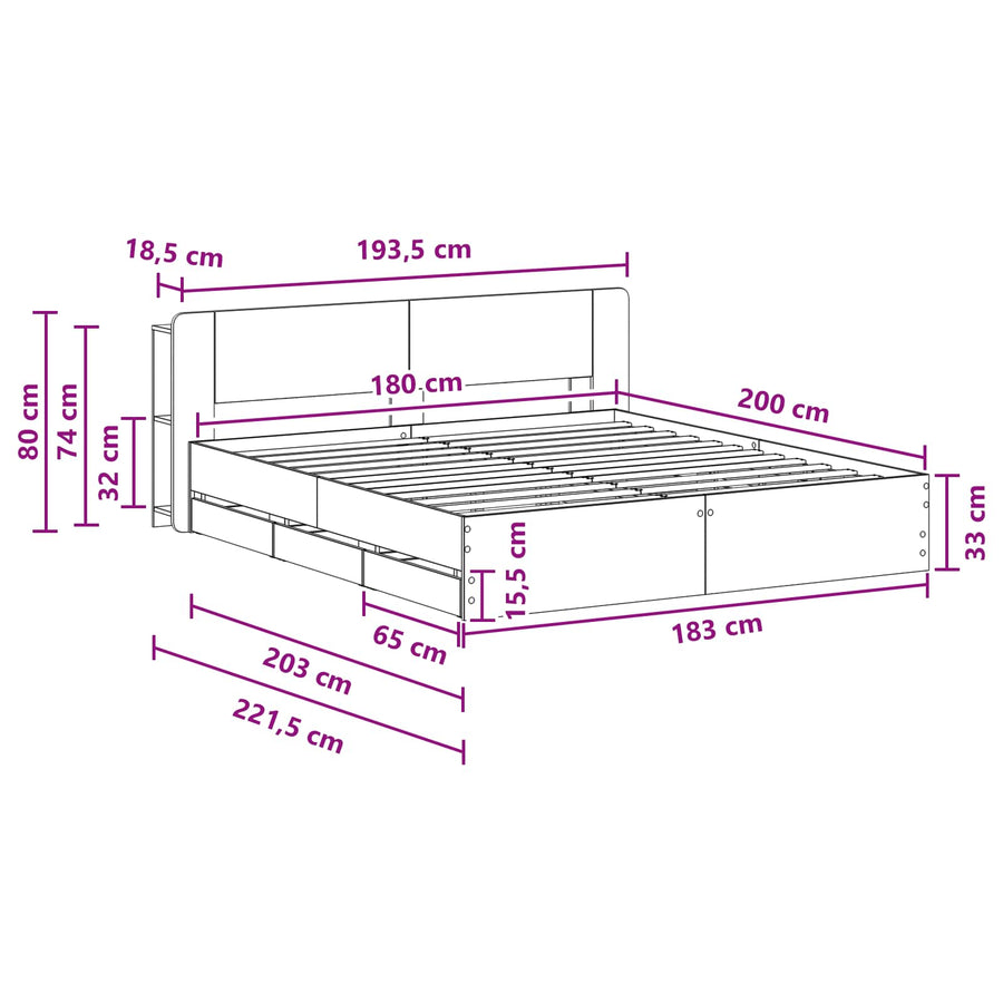 Bedframe met opslag Grijs Sonoma 180 x 200 cm Bewerkt hout