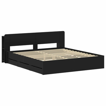 Bedframe met opslag Zwart 200 x 200 cm Bewerkt hout