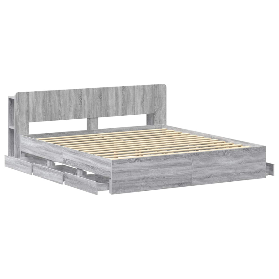 Bedframe met opslag Grijs Sonoma 200 x 200 cm Bewerkt hout