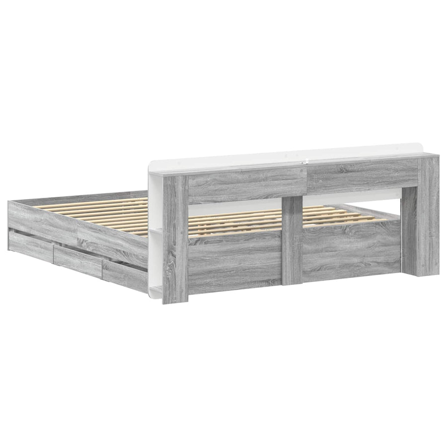 Bedframe met opslag Grijs Sonoma 200 x 200 cm Bewerkt hout