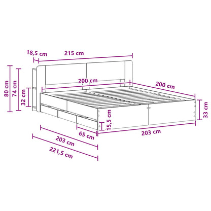 Bedframe met opslag Grijs Sonoma 200 x 200 cm Bewerkt hout
