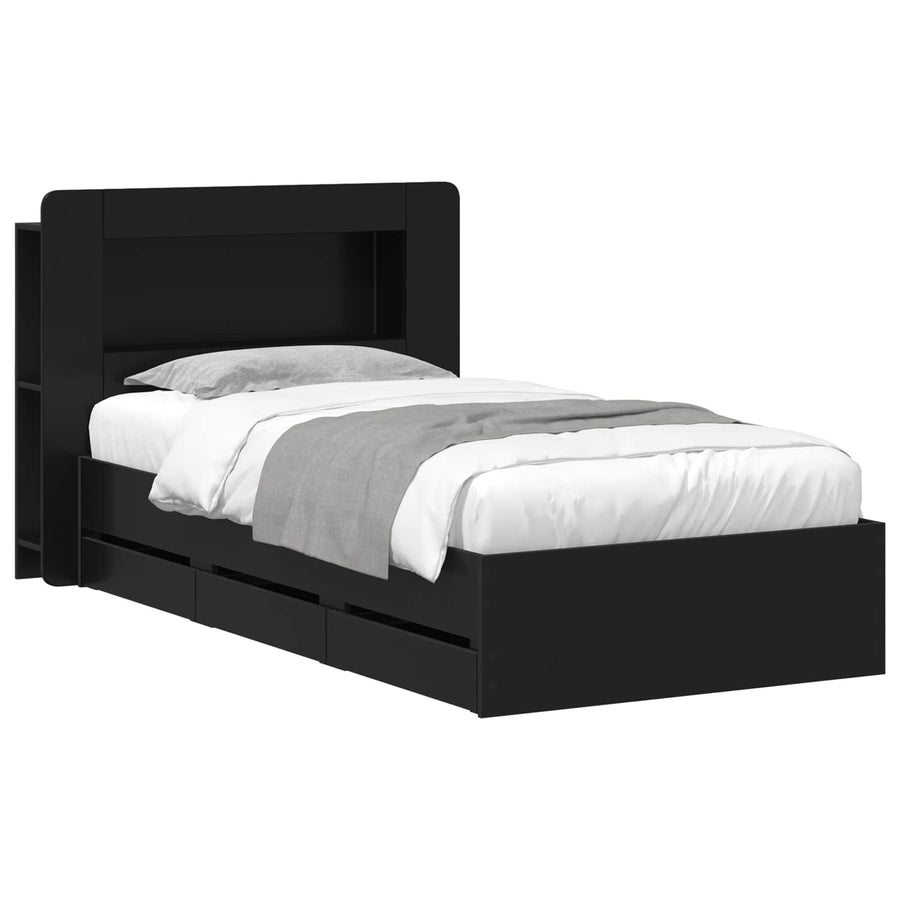 Bedframe met opslag Zwart 75 x 190 cm Bewerkt hout