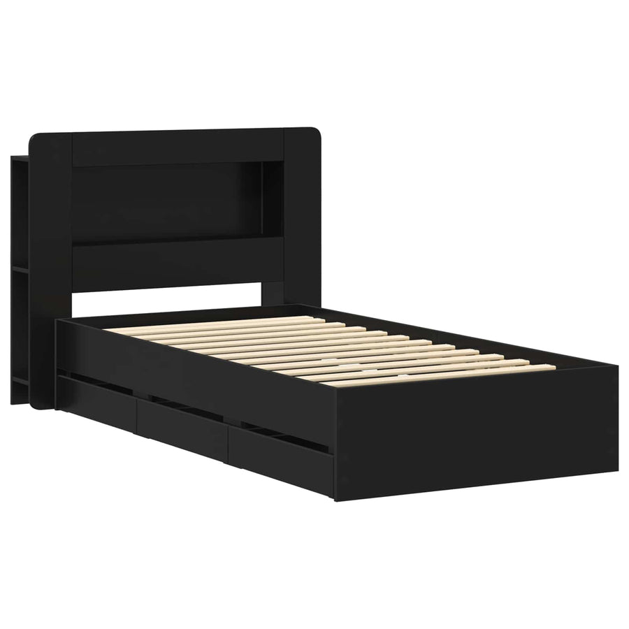 Bedframe met opslag Zwart 75 x 190 cm Bewerkt hout