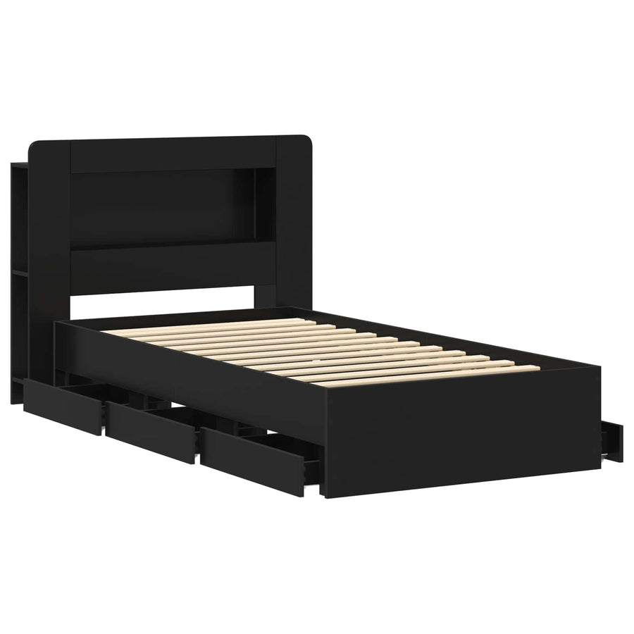 Bedframe met opslag Zwart 75 x 190 cm Bewerkt hout
