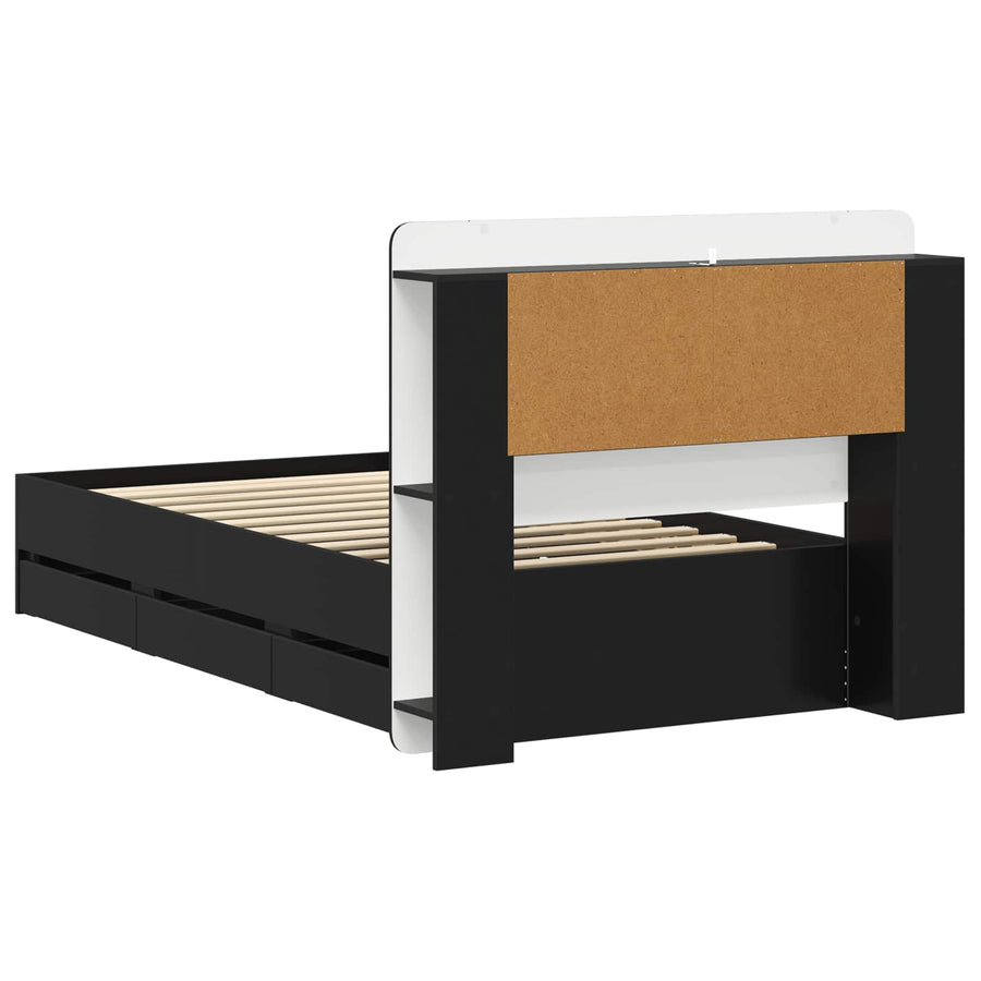 Bedframe met opslag Zwart 75 x 190 cm Bewerkt hout