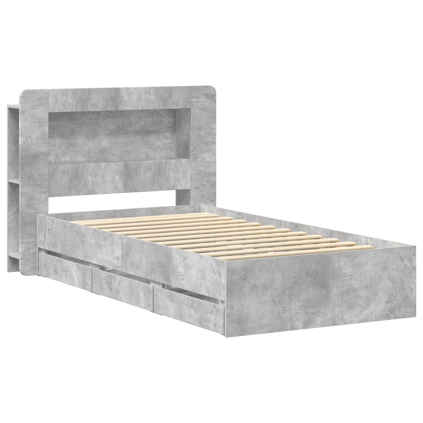 Bedframe met opslag Betongrijs 75 x 190 cm Bewerkt hout
