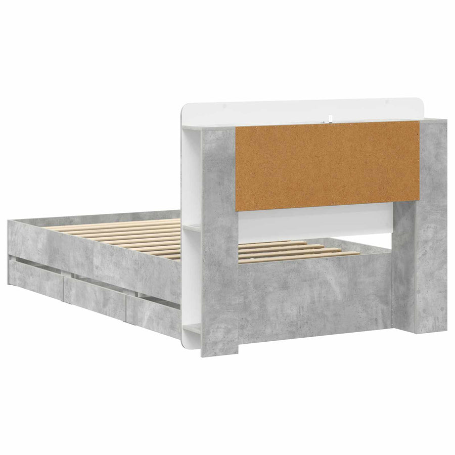 Bedframe met opslag Betongrijs 75 x 190 cm Bewerkt hout