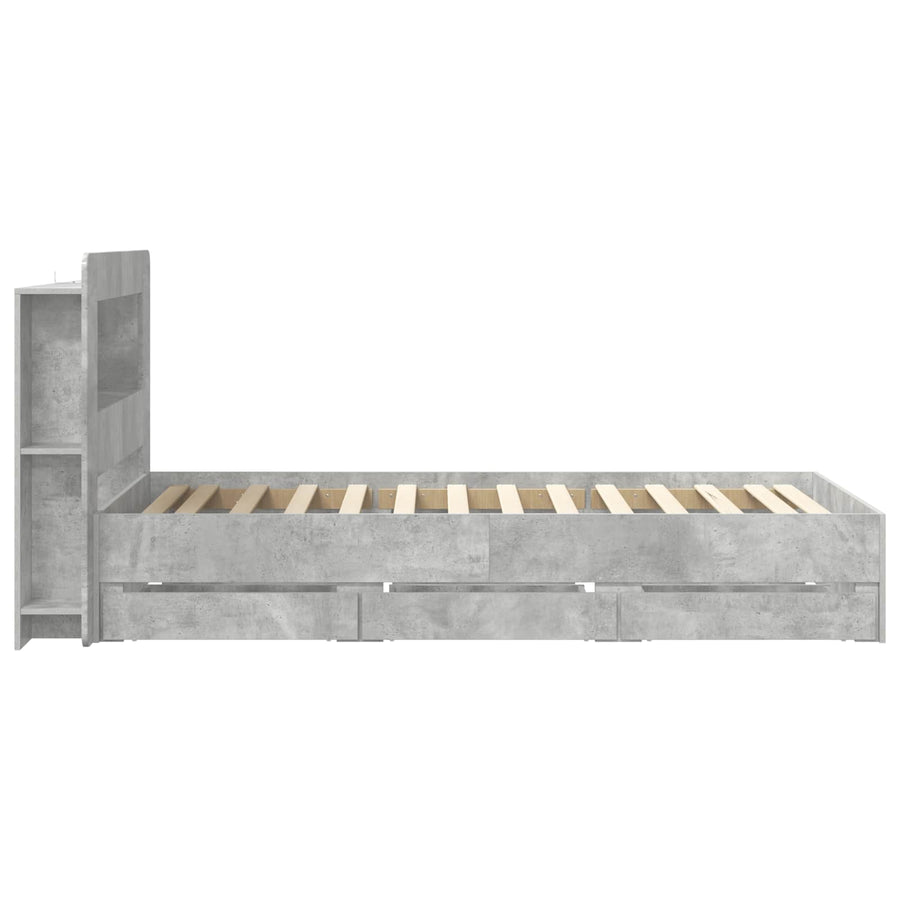 Bedframe met opslag Betongrijs 75 x 190 cm Bewerkt hout