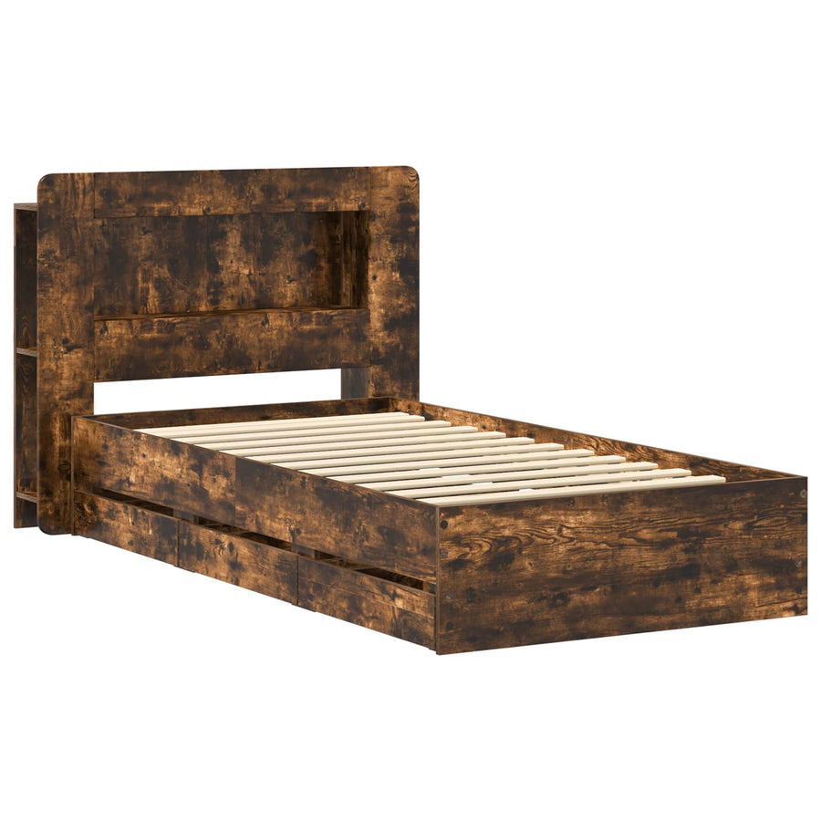 Bedframe met opslag Gerookt eiken 75 x 190 cm Bewerkt hout