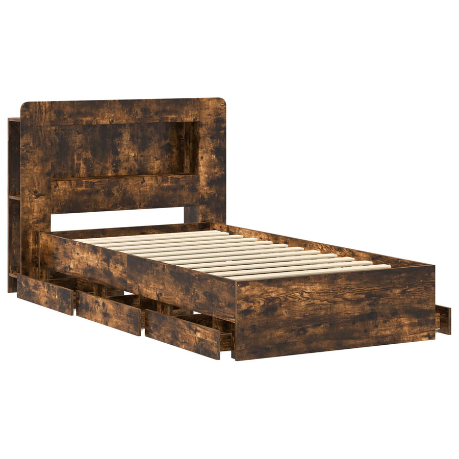 Bedframe met opslag Gerookt eiken 75 x 190 cm Bewerkt hout