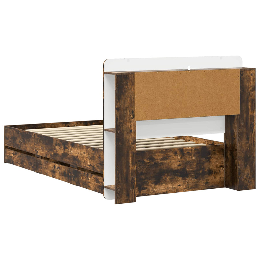Bedframe met opslag Gerookt eiken 75 x 190 cm Bewerkt hout
