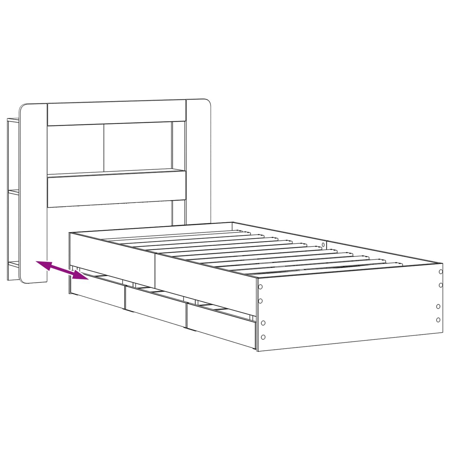 Bedframe met opslag Gerookt eiken 75 x 190 cm Bewerkt hout