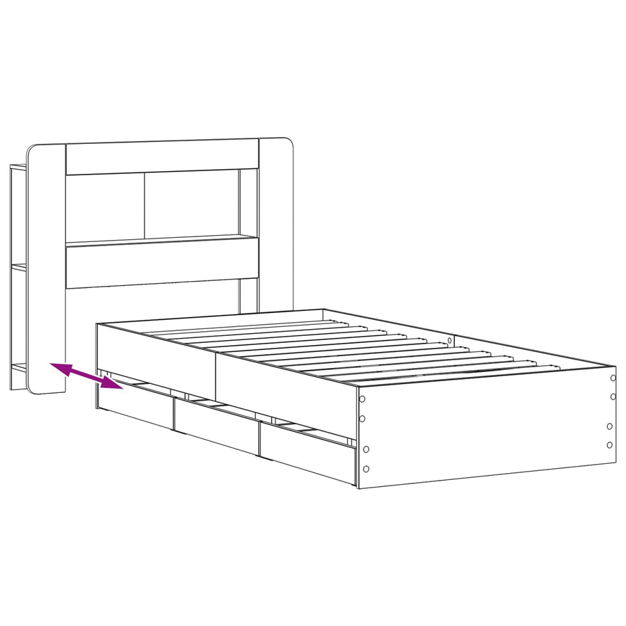 Bedframe met opslag Gerookt eiken 75 x 190 cm Bewerkt hout