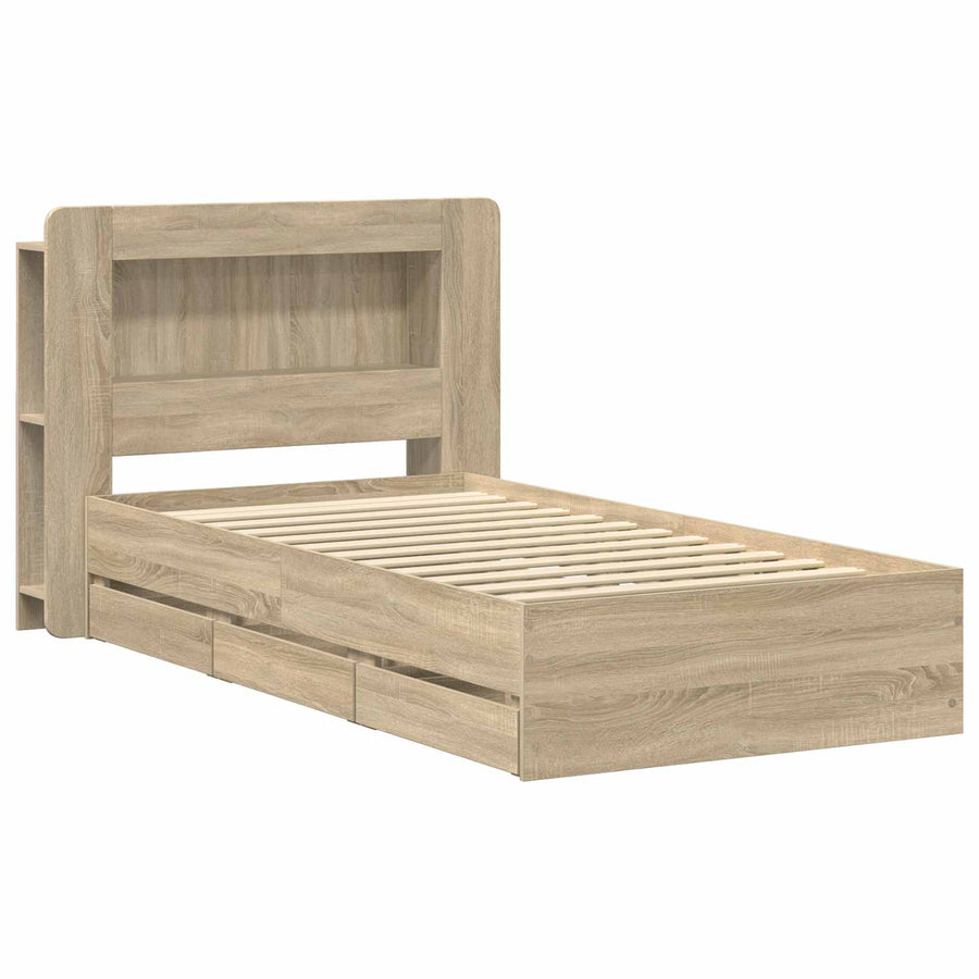 Bedframe met opslag Sonoma Eiken 75 x 190 cm Bewerkt hout