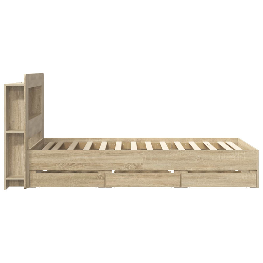Bedframe met opslag Sonoma Eiken 75 x 190 cm Bewerkt hout