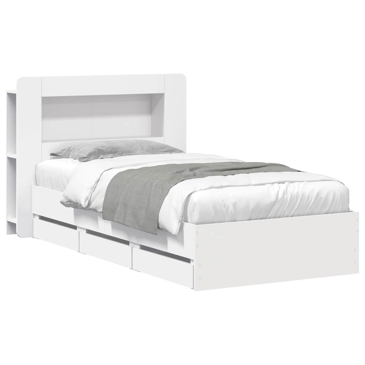 Bedframe met opslag met hoofdeinde Wit 75 x 190 cm Bewerkt hout