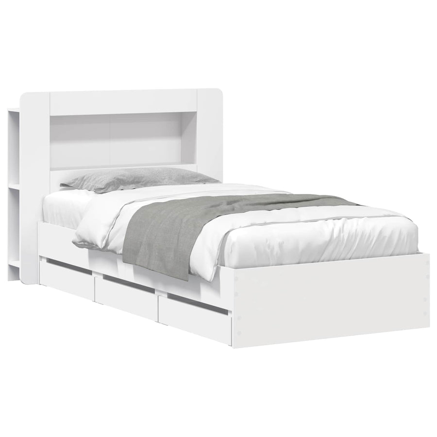 Bedframe met opslag met hoofdeinde Wit 75 x 190 cm Bewerkt hout