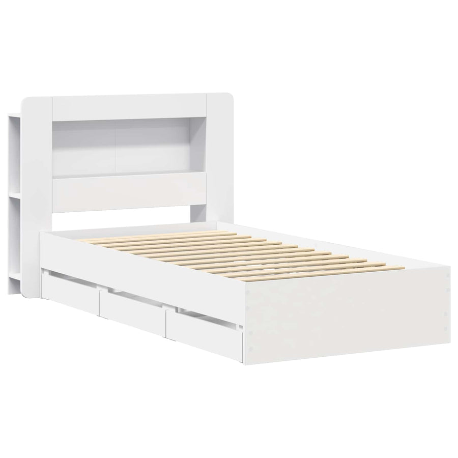 Bedframe met opslag met hoofdeinde Wit 75 x 190 cm Bewerkt hout