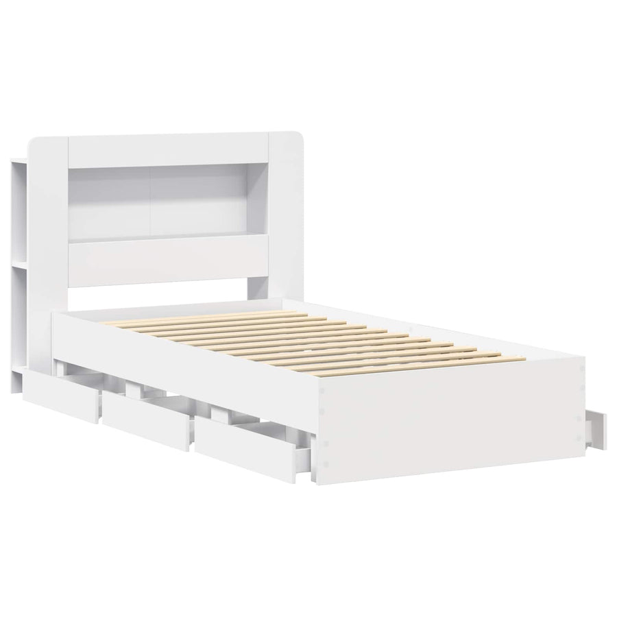 Bedframe met opslag met hoofdeinde Wit 75 x 190 cm Bewerkt hout