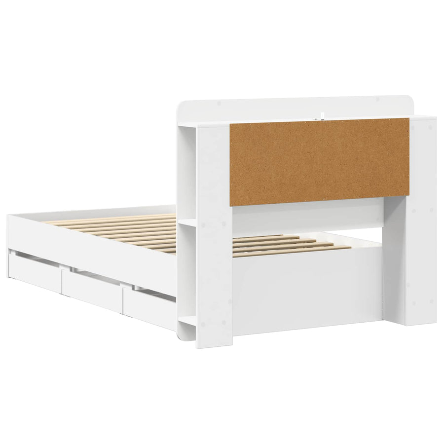Bedframe met opslag met hoofdeinde Wit 75 x 190 cm Bewerkt hout