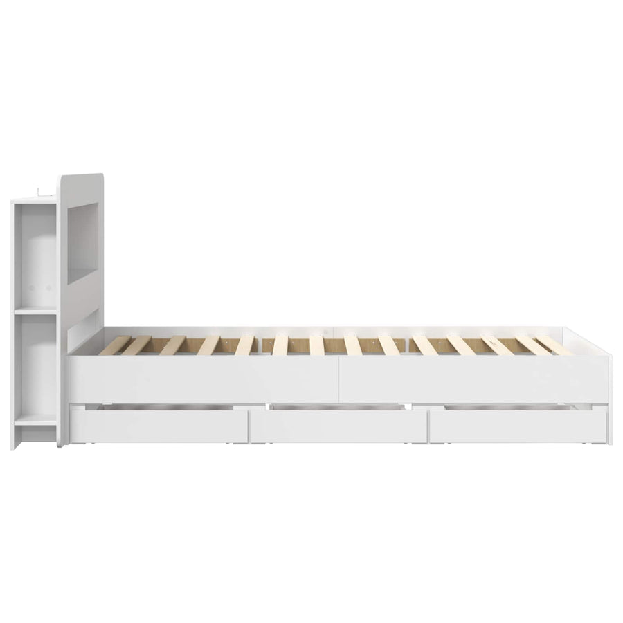 Bedframe met opslag met hoofdeinde Wit 75 x 190 cm Bewerkt hout