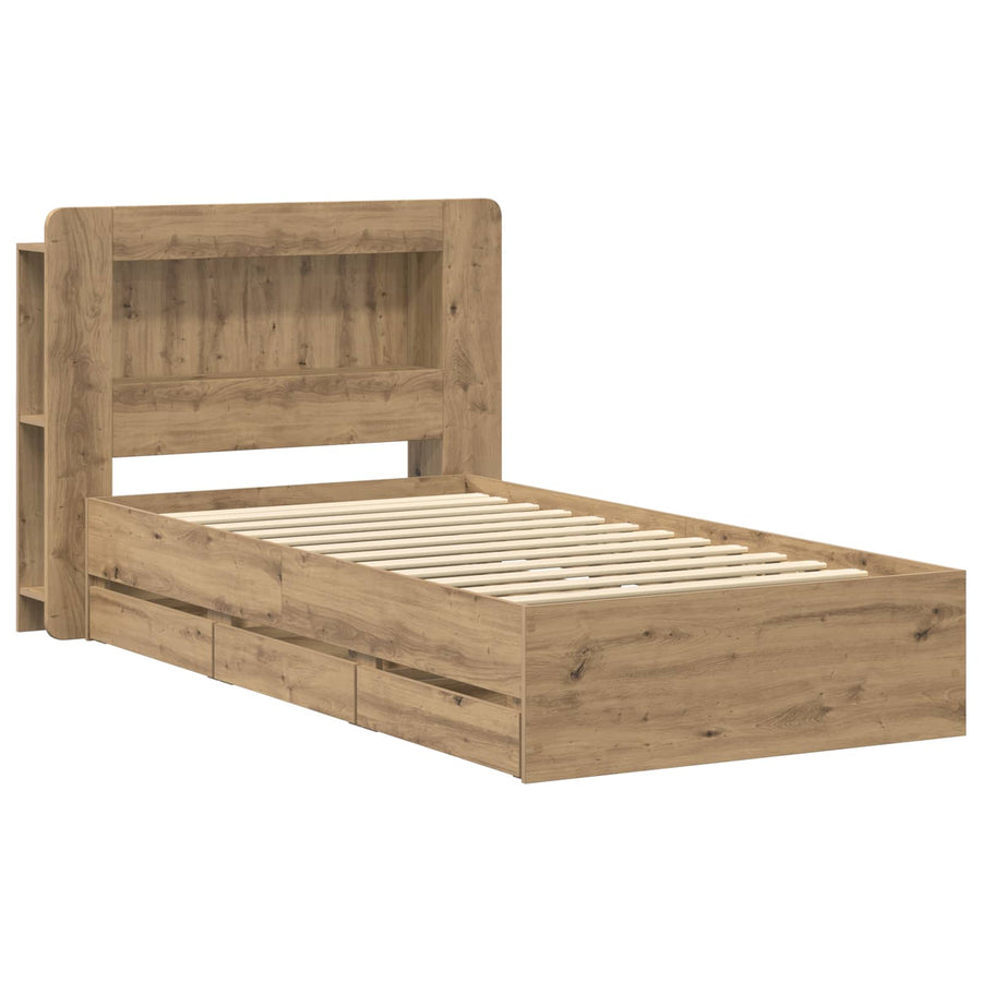 Bedframe met opslag Artisanaal eiken 80 x 200 cm Bewerkt hout