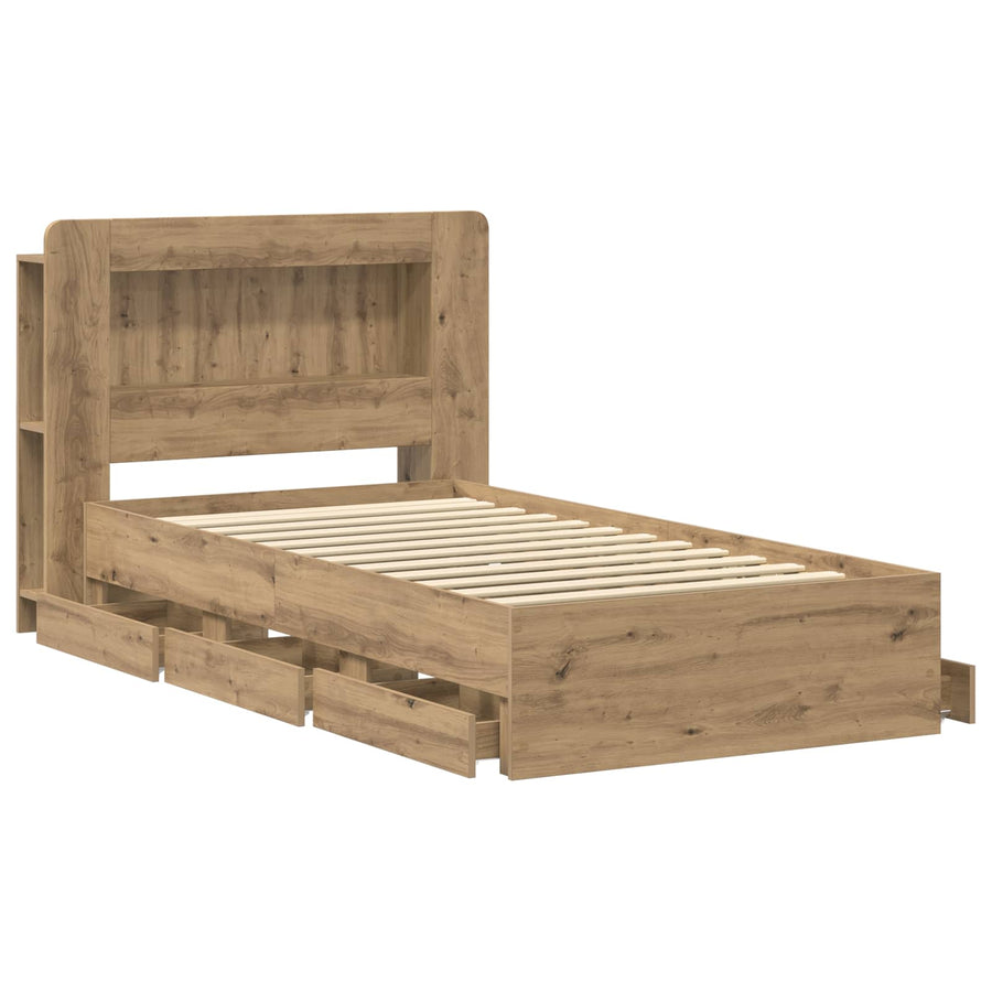 Bedframe met opslag Artisanaal eiken 80 x 200 cm Bewerkt hout