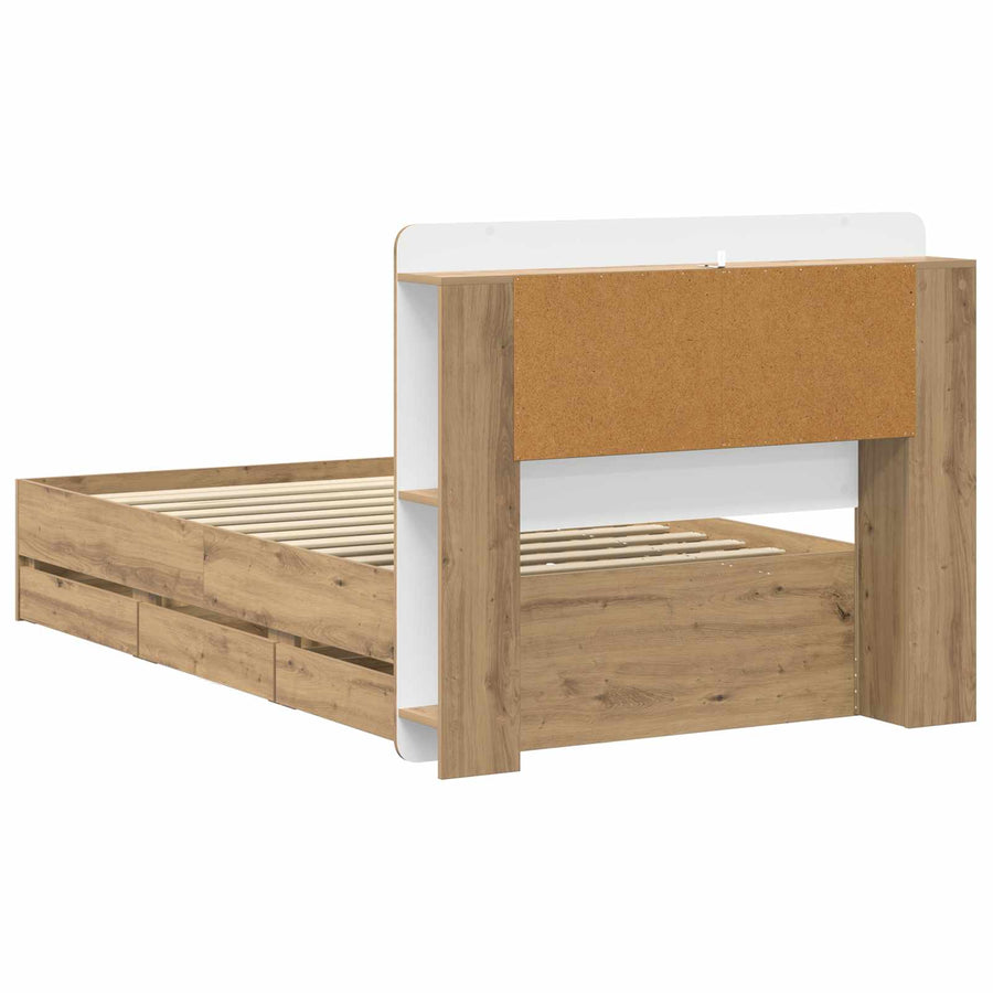 Bedframe met opslag Artisanaal eiken 80 x 200 cm Bewerkt hout