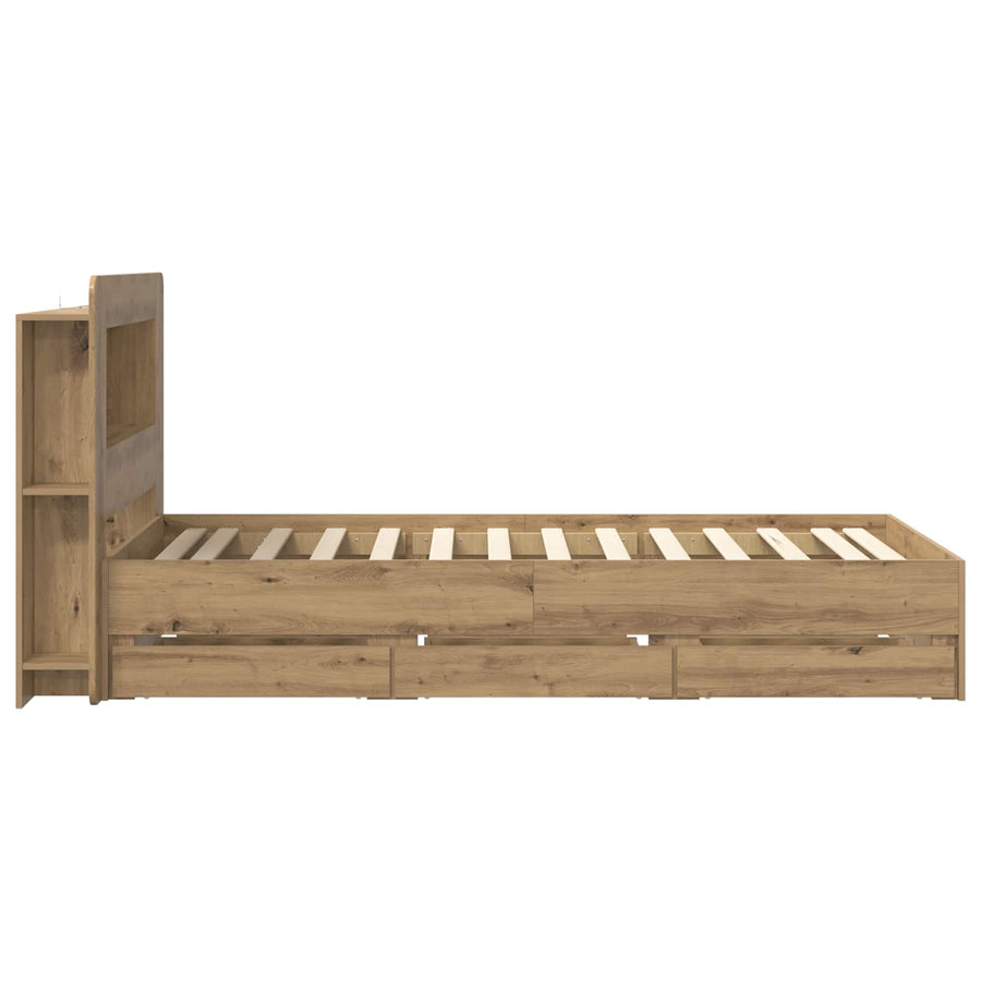 Bedframe met opslag Artisanaal eiken 80 x 200 cm Bewerkt hout
