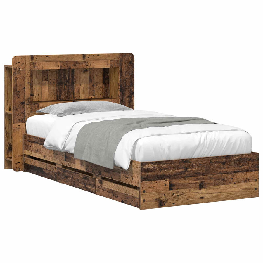 Bedframe met opslag met lade Oud hout 80 x 200 cm Bewerkt hout