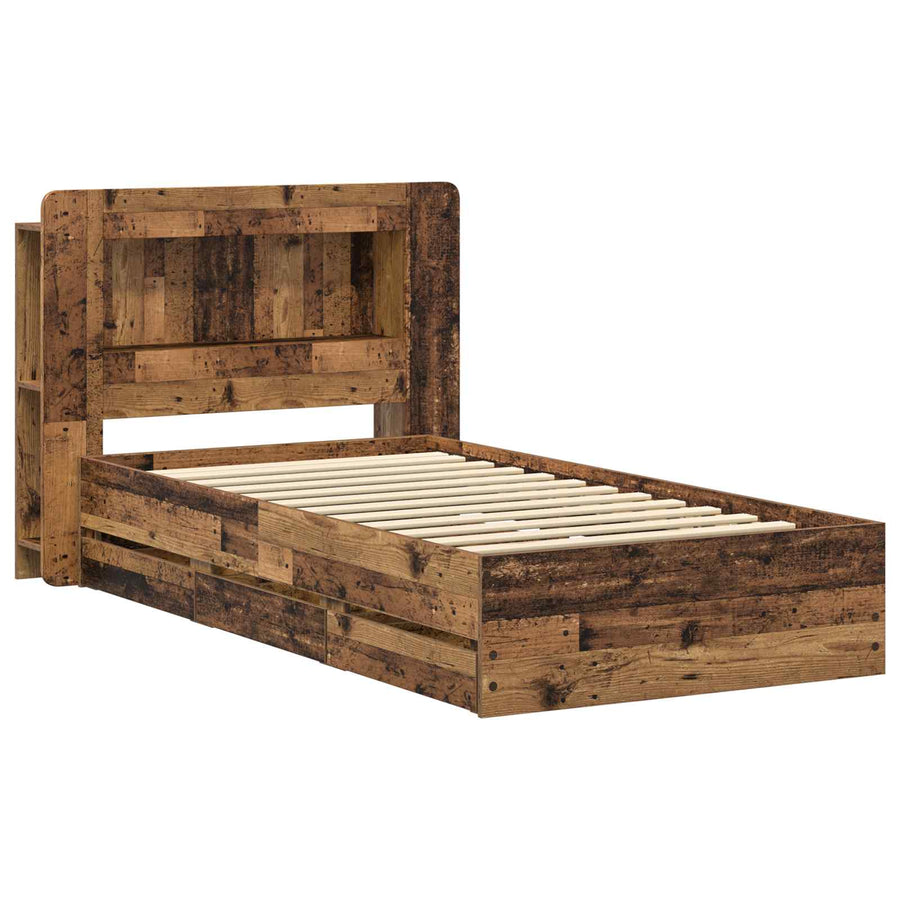 Bedframe met opslag met lade Oud hout 80 x 200 cm Bewerkt hout