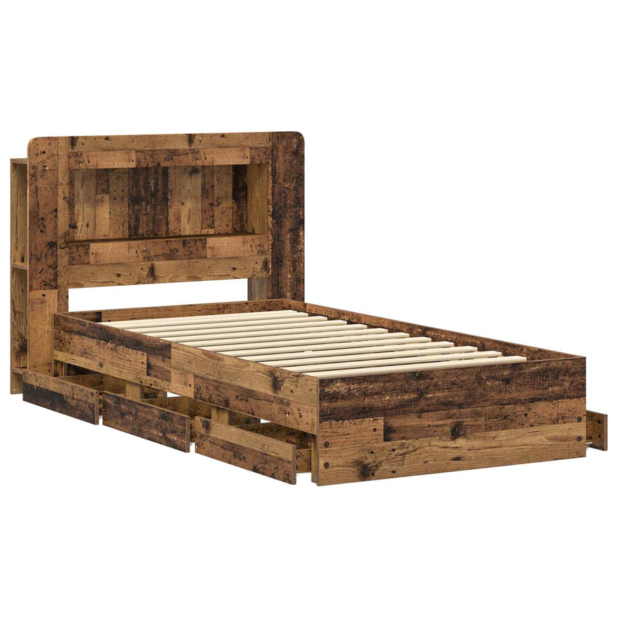 Bedframe met opslag met lade Oud hout 80 x 200 cm Bewerkt hout