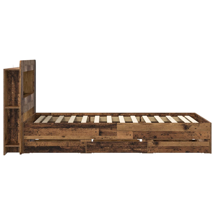 Bedframe met opslag met lade Oud hout 80 x 200 cm Bewerkt hout