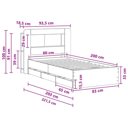 Bedframe met opslag Sonoma Eiken 80 x 200 cm Bewerkt hout