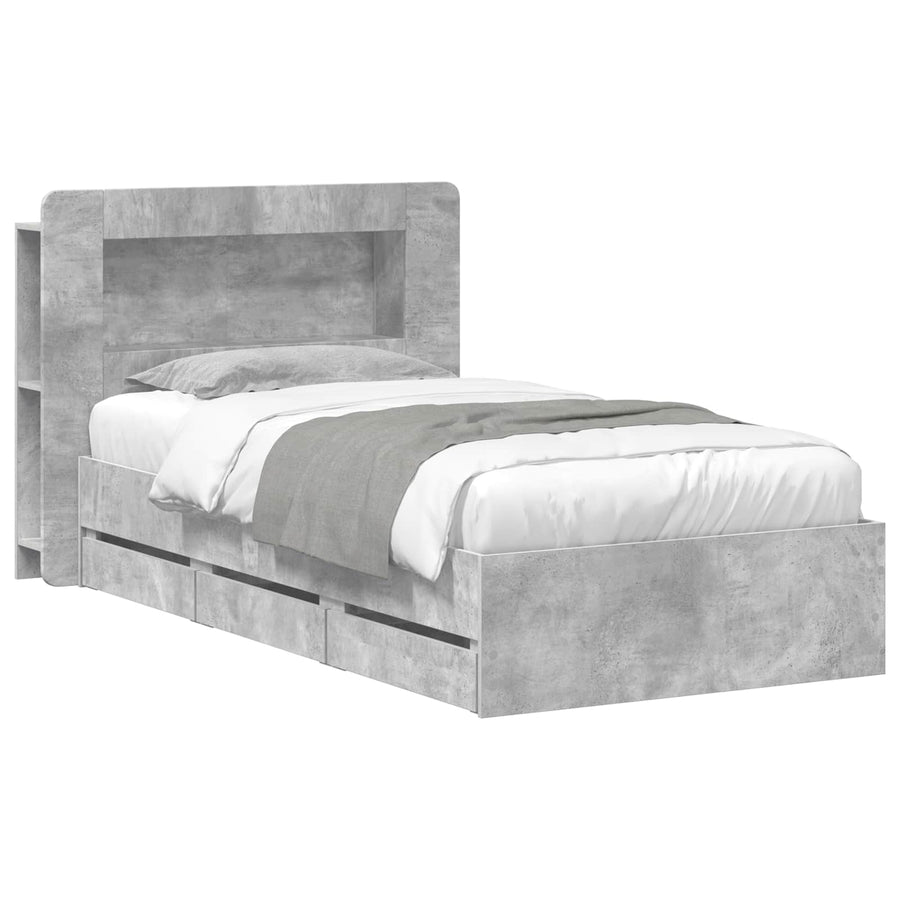 Bedframe met opslag Betongrijs 90 x 190 cm Bewerkt hout